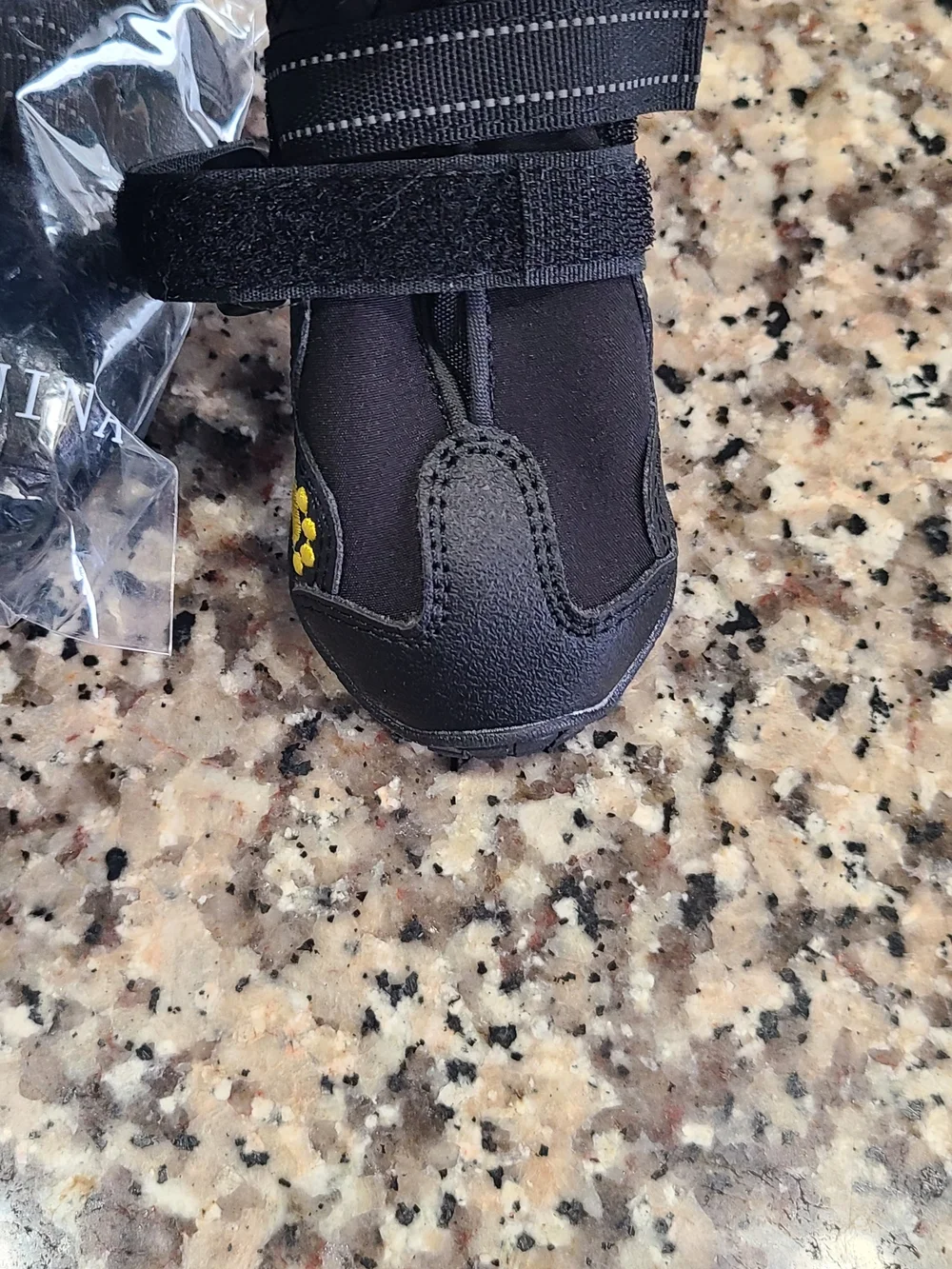 Size 2 Black Dog Boots with Yellow Paw Accent